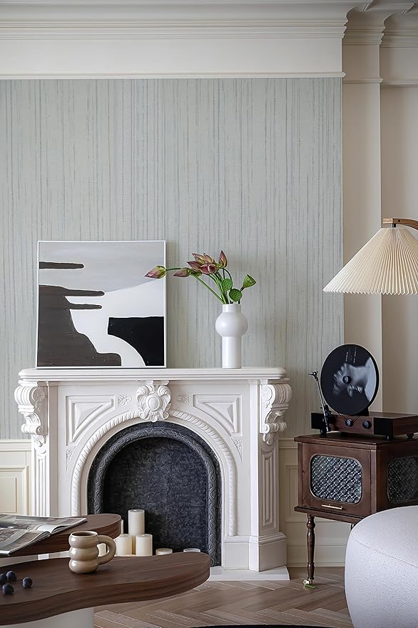 Dviolet 15.7in x 393in Grey Grasscloth Textured Fabric Removable Wallpaper