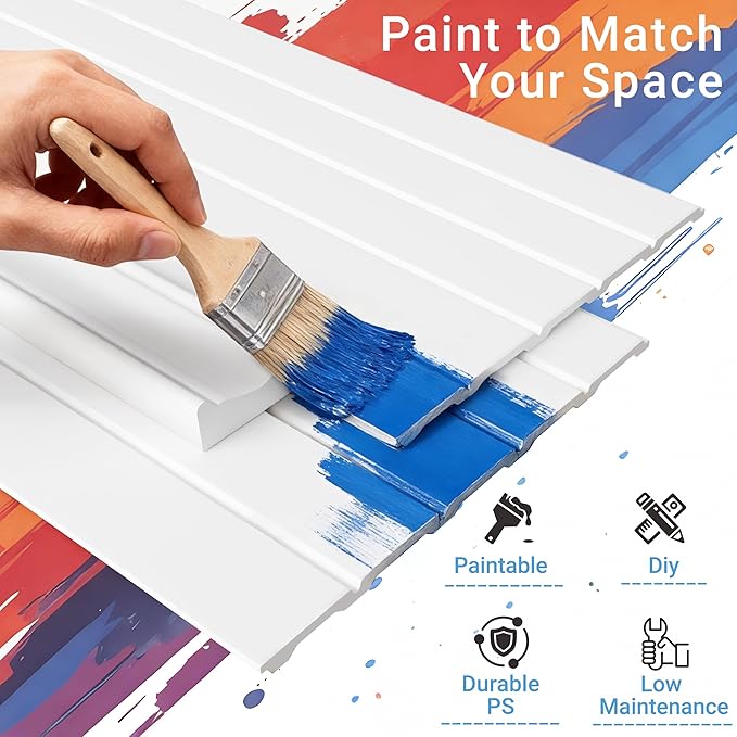 PS Wainscoting Wall Panel Kit, Paintable Waterproof PS Panels