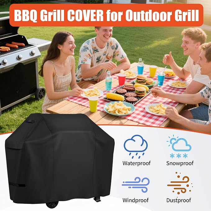 iCOVER Grill Cover 65 inch, BBQ Grill Cover for Outdoor Grill, 600D Heavy Duty Waterproof BBQ Cover, Anti-UV and Rip-Proof Barbecue Cover, Gas Grill Cover for Weber, Char-Broil, Nexgrill, etc