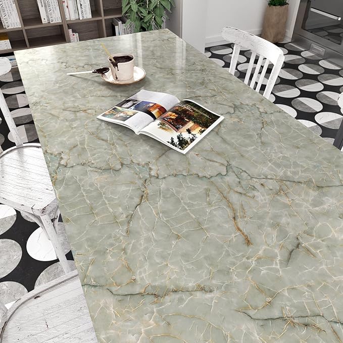 Vinyl 15.8" x 472" Green Marble Contact Paper