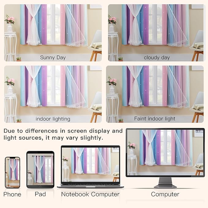 XiDi Girls Curtains for Bedroom, Princess Unicorn Wall Decals Pink 63 Inches