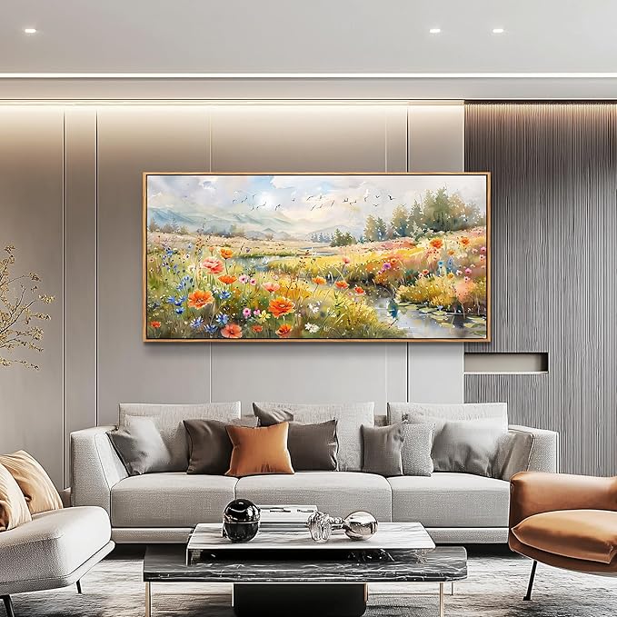 QIYILEXWART Canvas Wall Art For Living Room Large Wall Decor For Office Bedroom Decorations Colorful Wildflower Landscape Pictures Farmhouse Painting Artwork Room Wall Mural Aesthetic Home Decor 30x60 In