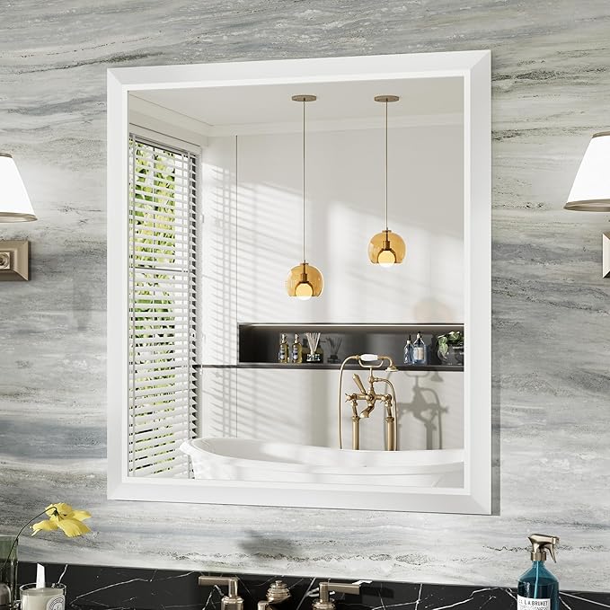36x32 Inch White Bathroom Mirror