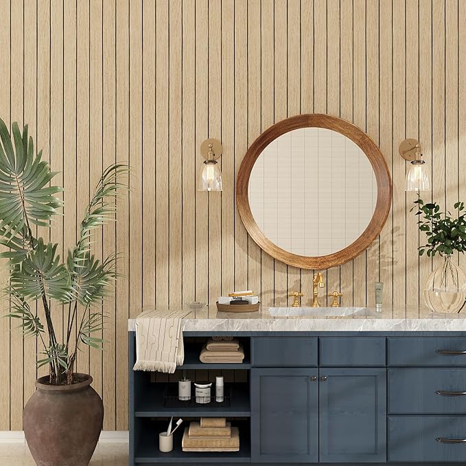 VEELIKE 30''x118'' Large Roll Wood Slat Wall Panel Peel and Stick Light Oak