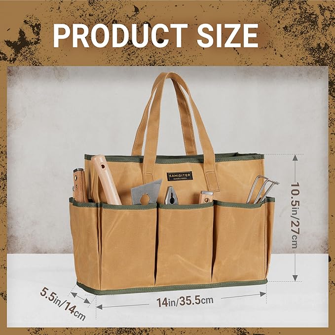 Heavy Duty 14 Inch Tool Bag Organizer with Durable Handle, Portable Canvas Toolbox, Multi-Pockets Canvas Bag Pottery Equipment Tote, Khaki