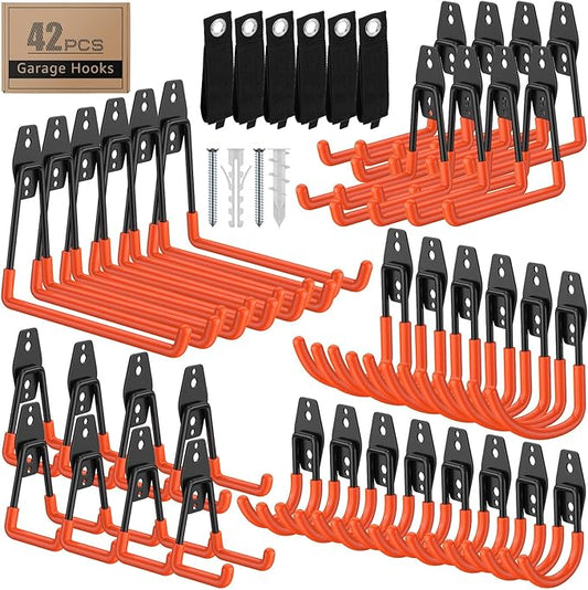 42 Pack Garage Hooks with Anti-Slip Coating Heavy Duty Wall Mount Hooks