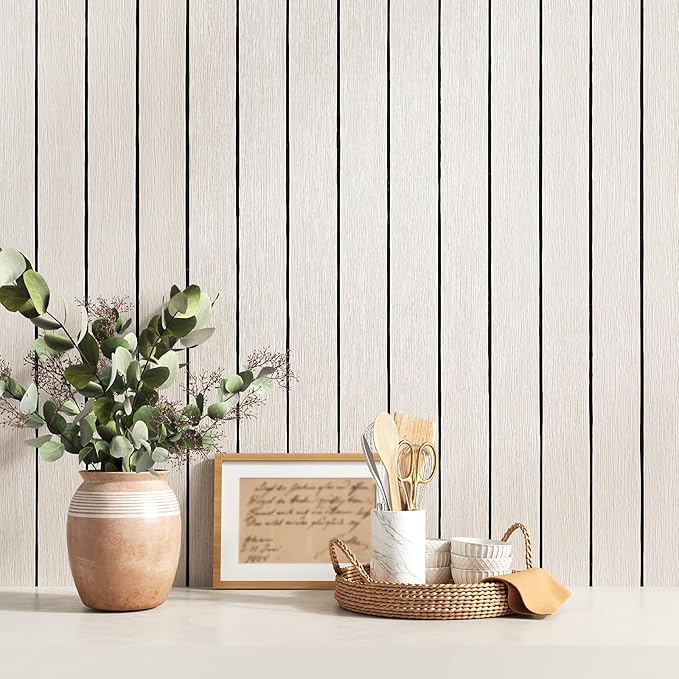 VEELIKE Wide White Oak Wood Slat Wall Panels Peel and Stick 3D Wood Panel