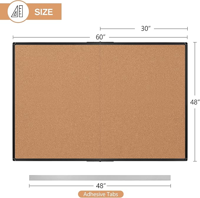 Extra Large Cork Bulletin Board 60" X 48", Foldable Notice Pin Board
