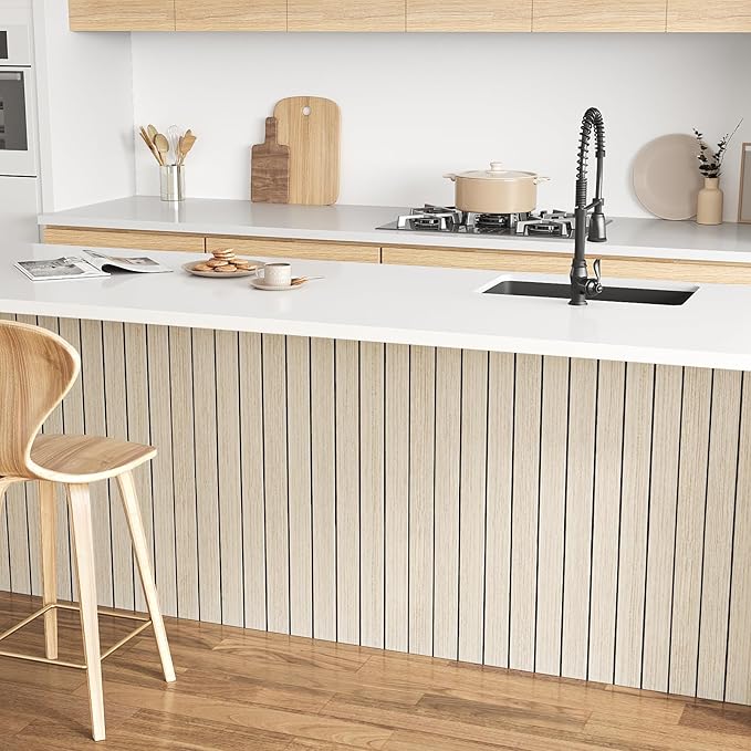 VEELIKE Coastal Oak Wood Slat Wall Panels Peel and Stick Wood Panels