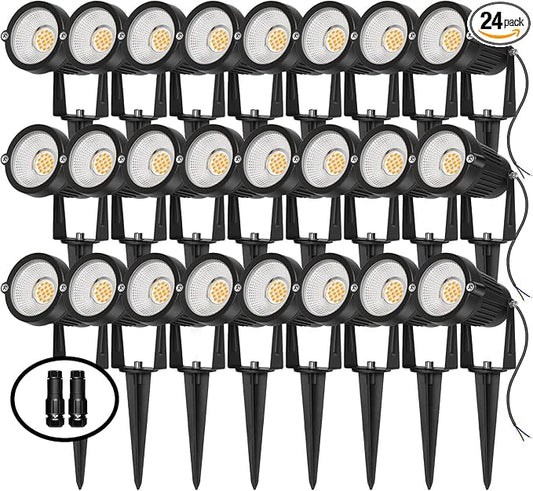 REEGOLD Low Voltage Landscape Lights Outdoor: 7W 700LM LED Landscape Lighting with Connectors for Tree Garden Yard Pathway | 12V 24V Warm White 2700K Spotlights | IP65 Waterproof | 24 Pack