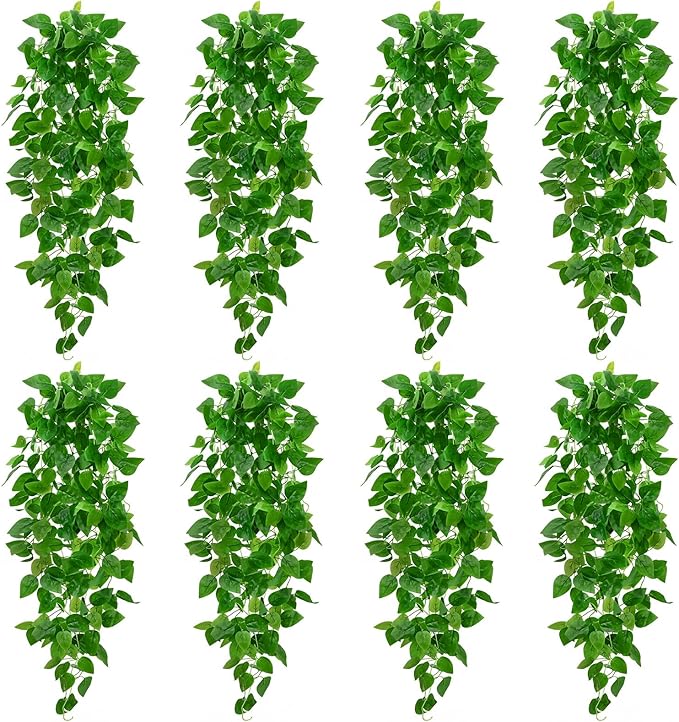 BLEUM CADE 8Pcs Fake Hanging Plants, 9 Branch Artificial Hanging Plant