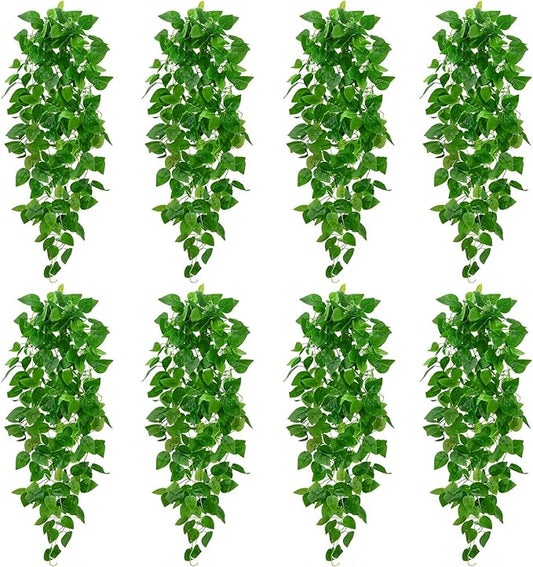 BLEUM CADE 8Pcs Fake Hanging Plants, 9 Branch Artificial Hanging Plant