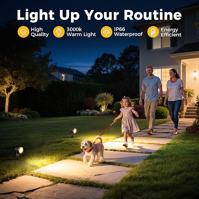 L LOHAS LED 12W Dusk to Dawn Outdoor Lighting, Auto On/Off 3000K Landscape Outdoor Spotlight, IP66 Waterproof Plug in Spot Lights for Yard, Garden, House, Pathway, Plant(2 Pack)