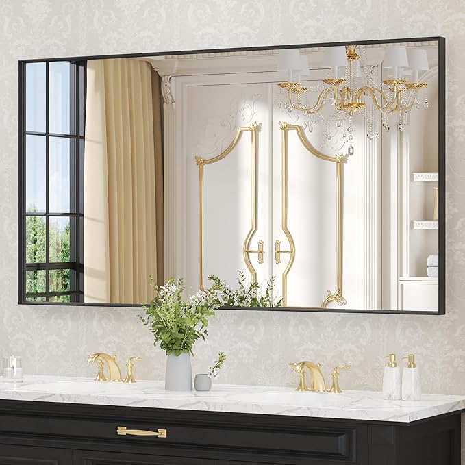 LOAAO Black Bathroom Mirror 60"X28"