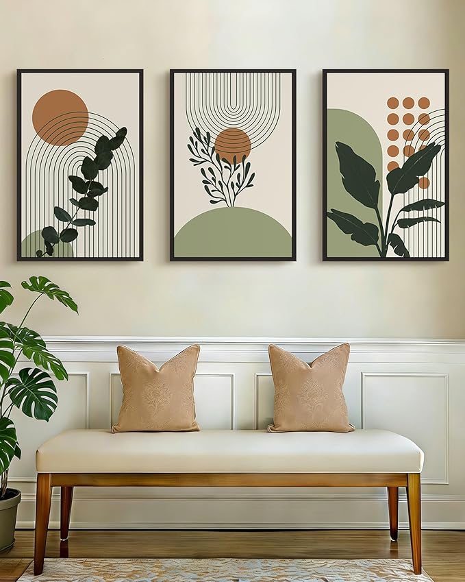 PHOPAGO Boho Plant Wall Art Green Botanical Bohemain Framed Wall Printing