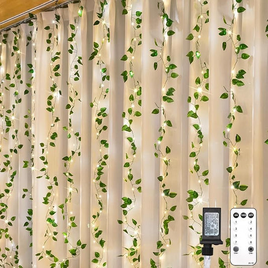 suddus 200 LED Vine with Light Plug in, 6.5ft x 6.5ft Pothos Fairy Curtain