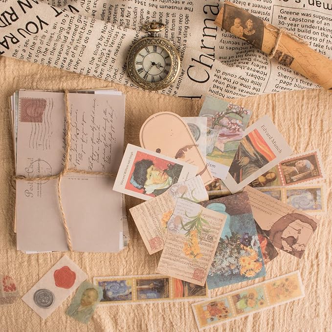 200Pcs Vintage Scrapbook Stickers, Aesthetic Junk Journal Stamping Supplies Kit, Scrapbooking Ephemera Washi Paper for Bullet Journaling Planners Diary Collage (Artistic)