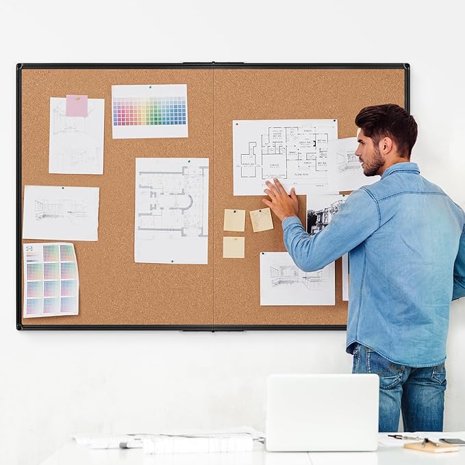Cork Board Bulletin Board 36 x 48, Foldable Notice Pin Board