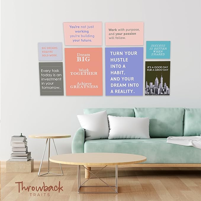 Office Motivational Canvas Wall Art Set of 8