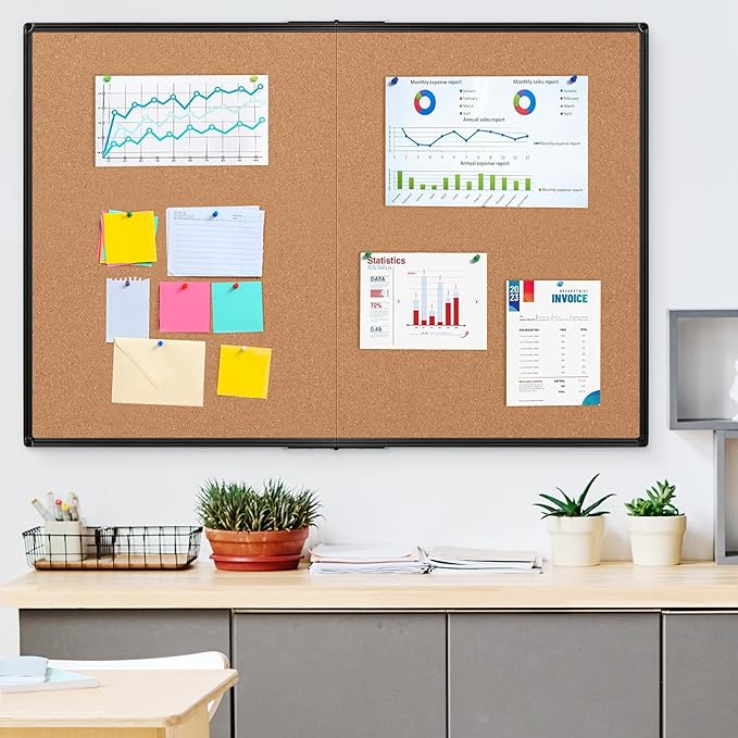 Extra Large Cork Bulletin Board 60" X 48", Foldable Notice Pin Board