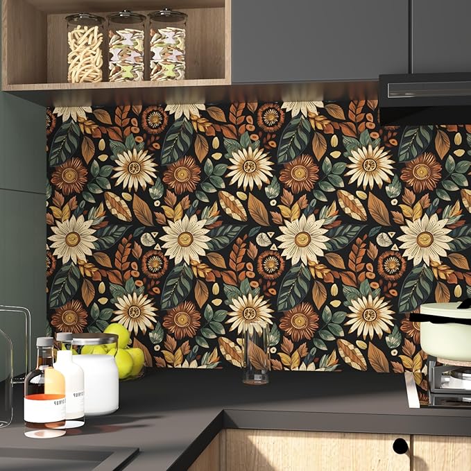 Vintage Boho Wallpaper Peel and Stick, Retro Flower Botanical Wall Paper Self