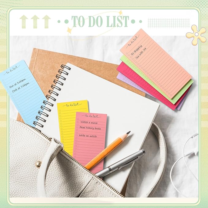 Censen 10 Pack 500 Sheets To Do List Notes Daily Checklist Notepads with 50 Sheets Each Undated Color Memo Pad Block Shopping List Pad Weekly Plan Notepad Organizer Planners(Bright Color,Lined)