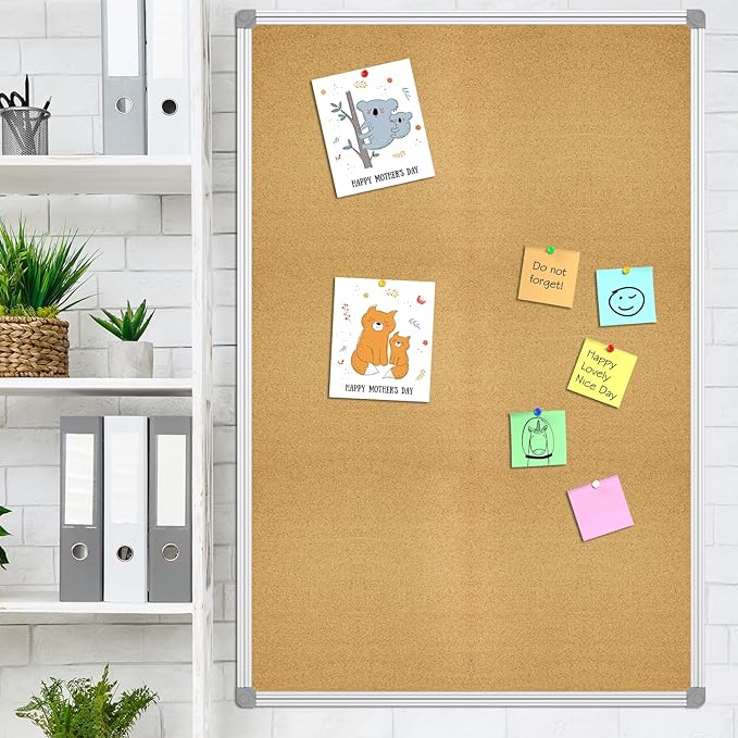 Lockways Cork Board Bulletin Board, Double Sided Corkboard 36" x 24",