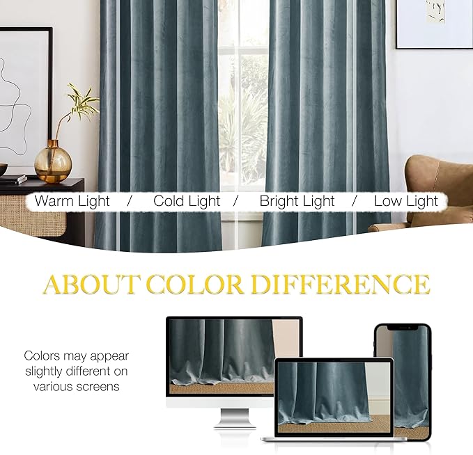 NICETOWN Stone Blue Velvet Curtains & Drapes 108 inches Long