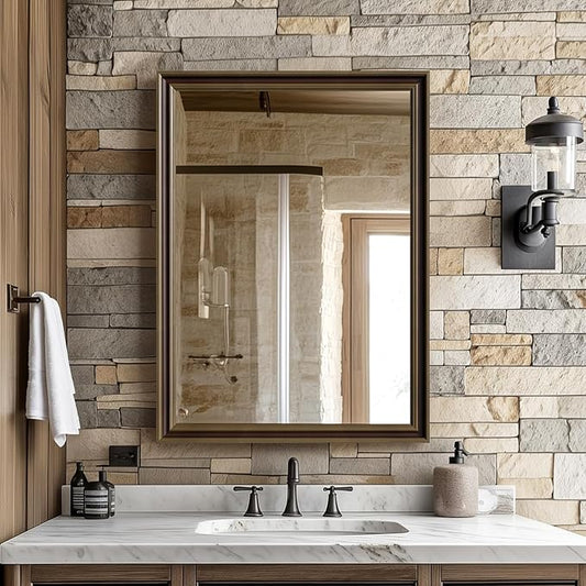 Retro Copper Effect Framed Wall Mirror, 22x30 Rectangle Mirror,