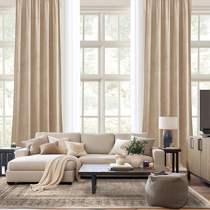 NICETOWN Thick Beige Velvet Drapes