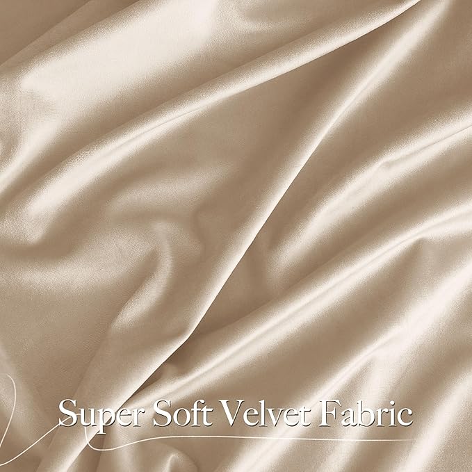NICETOWN Beige Velvet Curtains 102 inches Long 52 inch Wide 2 Panels, Luxury