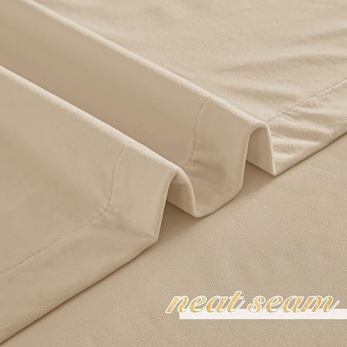 NICETOWN Beige Velvet Curtains 63 inches 2 Panels Set, Thermal Insulated Heavy