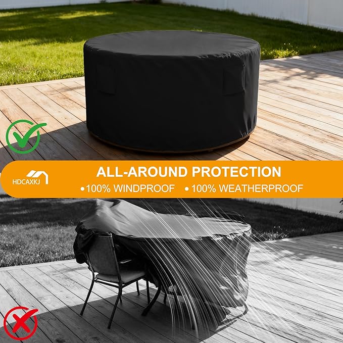 HDCAXKJ Round Patio Table Cover Waterproof Outdoor Dining Table and Chair Set Cover Heavy Duty Round Protector with Zipper Anti-Fading Cover for Outdoor Furniture (Black, 84"DIA x 39"H)