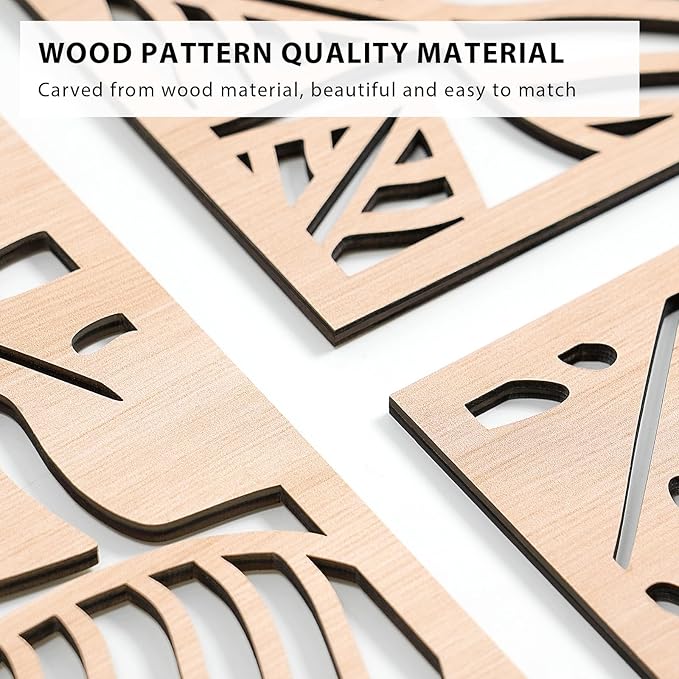 VIYYIEA Boho Solid Wood Carved Wall Art Set of 3, Geometric Minimalist Wooden