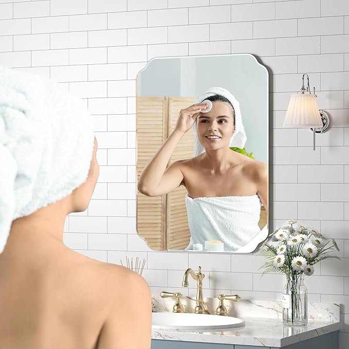 Bathroom Mirrors for Over Sink, Frameless Mirrors for Wall, 24x18 Inch Beveled