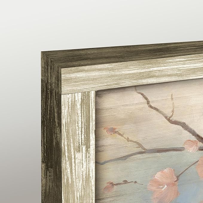 Vintage Bird Framed Wall Art: Rustic Chickadee Wooden Painting Colorful Cute Sparrow Picture Pink Flower Branch Prints Countryside Artwork Decor for Living Room Bedroom Farmhouse