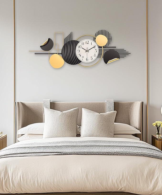 Large Wall Clock, Modern Silent Non-Ticking Metal Wall Art Wall Clocks Battery