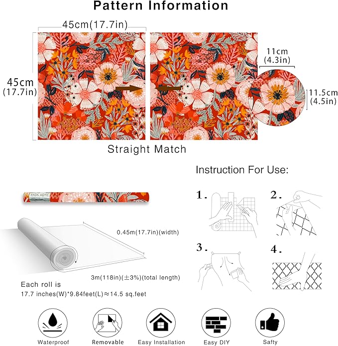 HAOKHOME Boho Peel and Stick Wallpaper Floral Wall Paper Removable