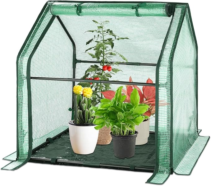 U'Artlines Portable Mini Greenhouse Small Green House with Waterproof Pad 36x18x33 Inch Plant Cover Tent for Garden Small Plants Indoor Outdoor, Green PE