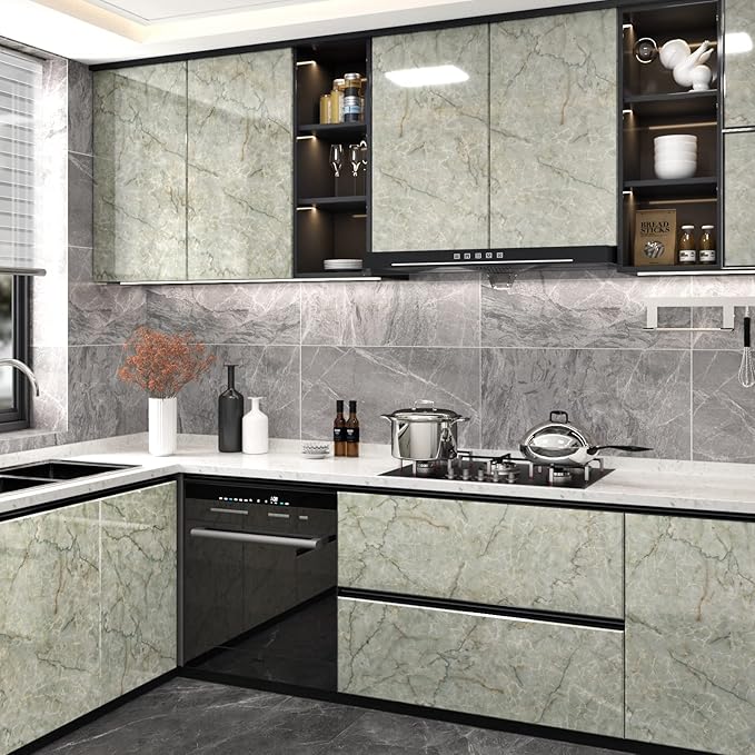 Cyan Marble Contact Paper for Countertops Waterproof Marble Wallpaper Peel and