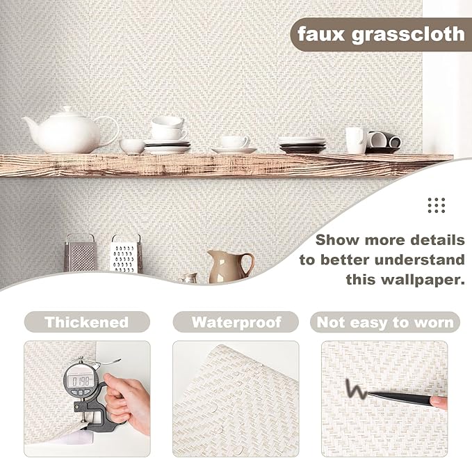 Rugreat Striped Grasscloth Wallpaper Peel and Stick Textured Grass Cloth