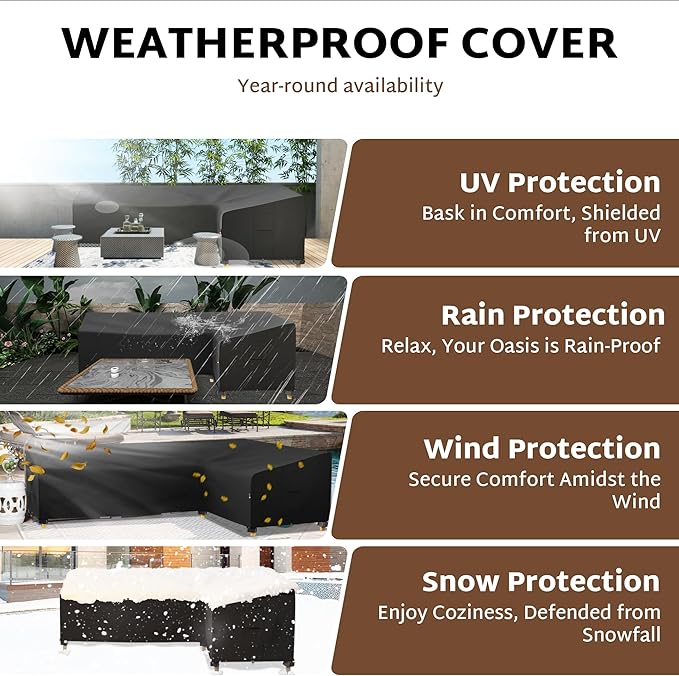 iBirdie Outdoor Patio Furniture Cover fit 112" x 87", 110" x 85", 108" x 84" L-Shaped Sectional Sofa, Waterproof Weatherproof Heavy Duty 600D Garden Cover for Outside L Shape Couch