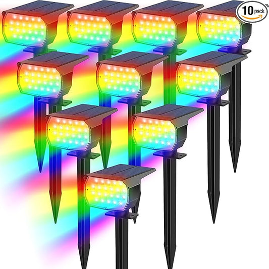 Tadyreal Solar Color Changing Spot Lights Outdoor Waterproof Colored RGB Solar Powered Landscape Lights for Yard 7 Lighting Modes Multicolor Solar Spotlights for Pathway Garden Outside (10 Pack)