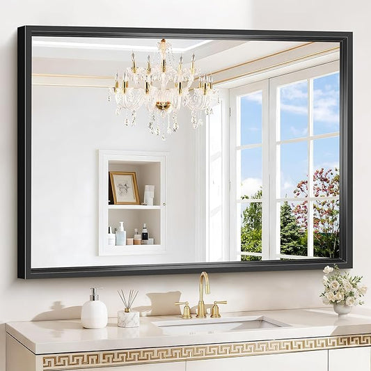 Black Rectangle Mirror, 48 x 36 Inch Large Bathroom Mirrors