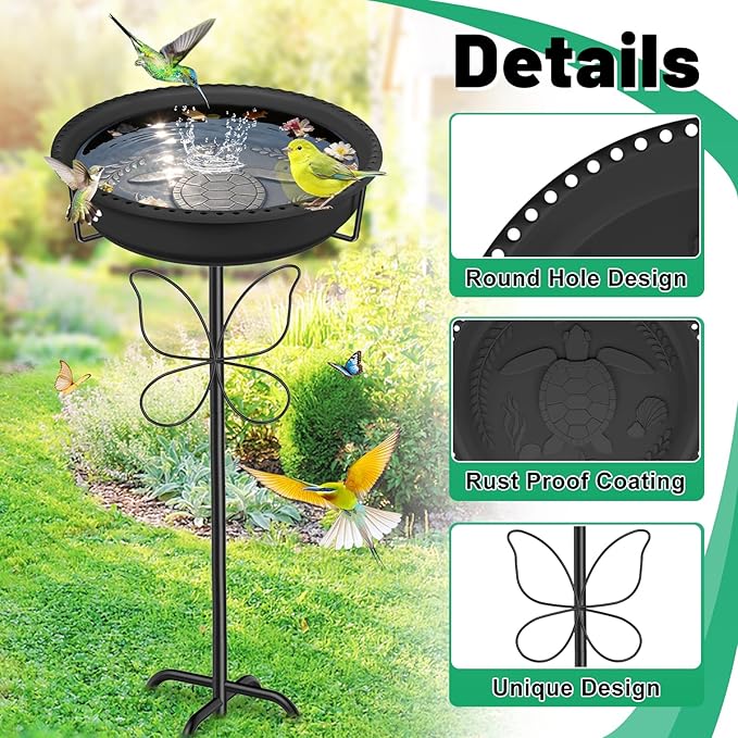 Bird 37In Bath for Outside with Removable Bowl Metal Base, Freestanding Rust-Proof Birdbaths & Birdfeeder, Bird Baths Feeder Bowl for Outdoors Garden Patio Yard Lawn Decor (Black)