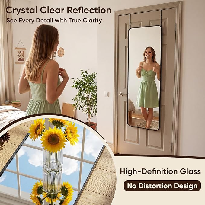 Antok 58"x20" Over the Door Mirror, Full Length Mirror Door Hanging
