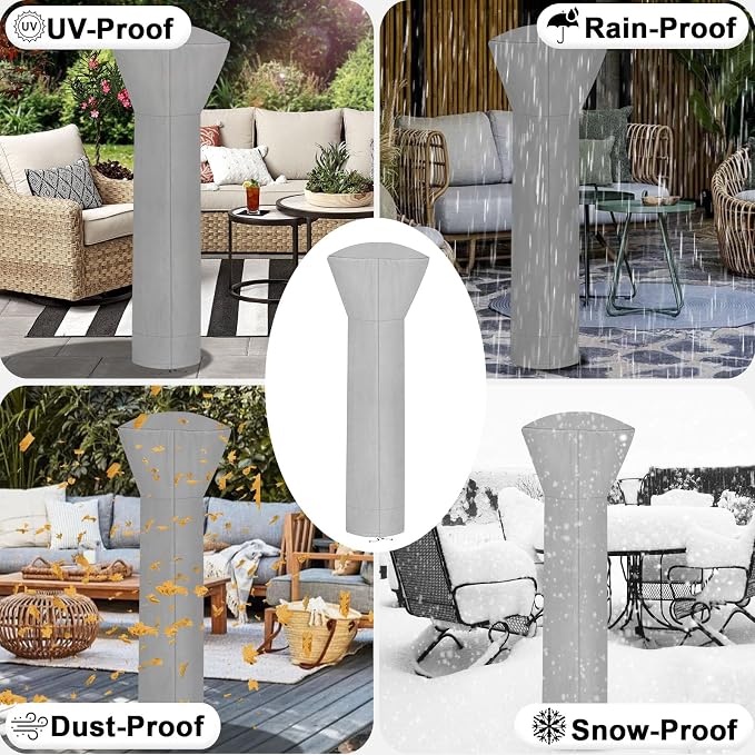 OutdoorLines Waterproof Outdoor Patio Heater Covers with Zipper and Storage Bag, Dust-proof UV-Resistant Windproof Propane Heavy Duty Heater Cover for Standing Heater, 1 Pack-89Hx33Dx19B inch Grey