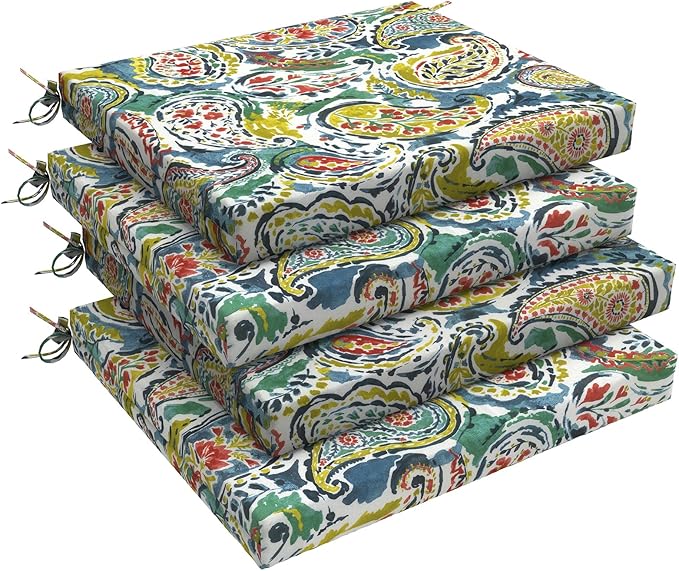 LVTXIII Outdoor Chair Cushions, Water Repellent Patio Furniture Cushions Outdoor Square Chair Pads with Ties for Dining Chairs and Garden Furniture Decoration, 18.5"x16"x2" Set of 4, Paradise Paisley