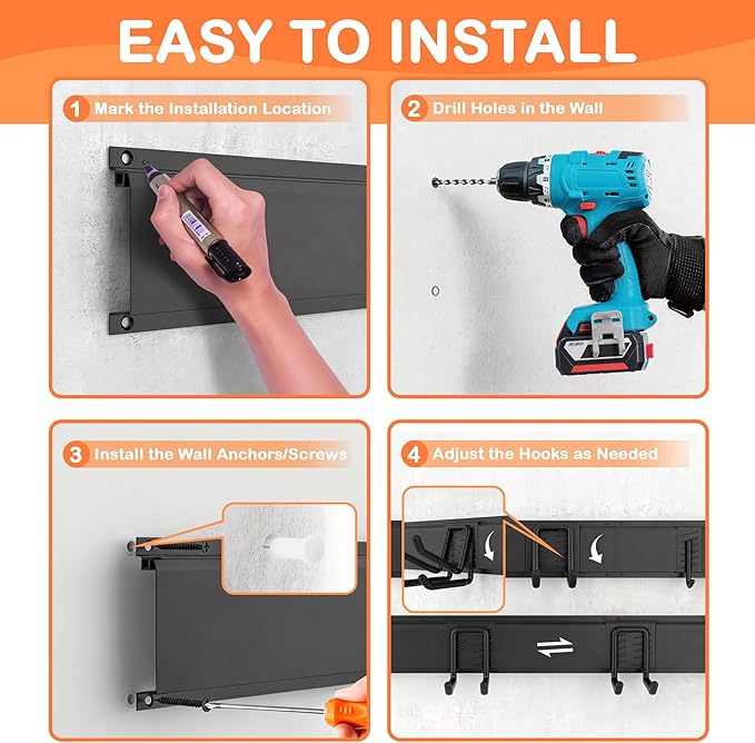 Ultrawall Garden Tool Organizer, 48 Inch Garage Tool Organizer Wall Mount, Heavy Duty Steel Wall Holders for Tools, 400lb Weight Capacity