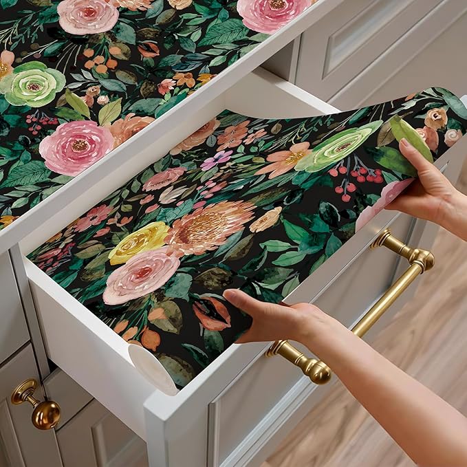 JiffDiff Floral Pattern Self-Adhesive Contact Paper, Oil and Water Resistant